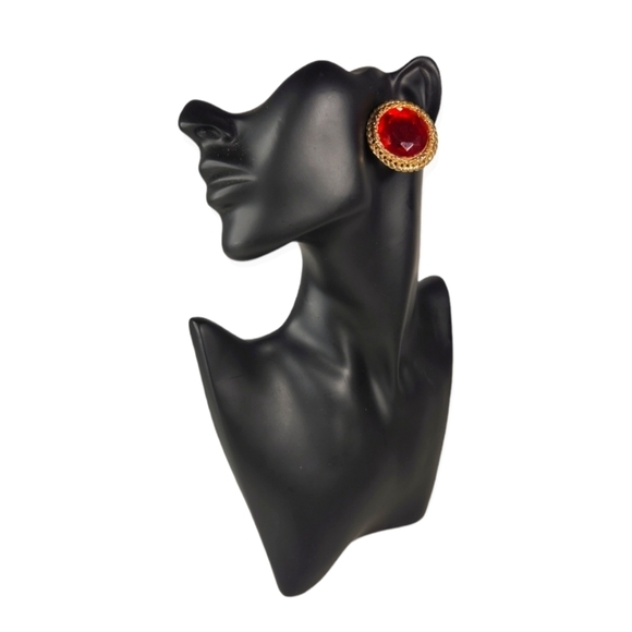 M Lent Red Jewel Clip On Earrings - Picture 1 of 5